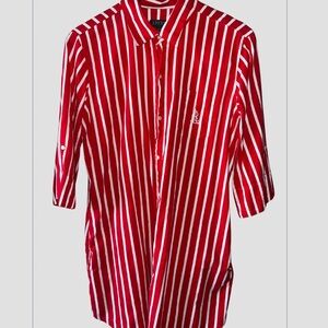 Ralph Lauren Red and White Striped Casual Nightshirt L